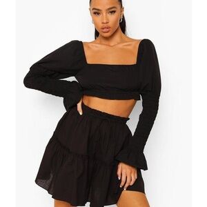 COTTON RUFFLE TIERED MINI SKATER SKIRT by BOOHOO
